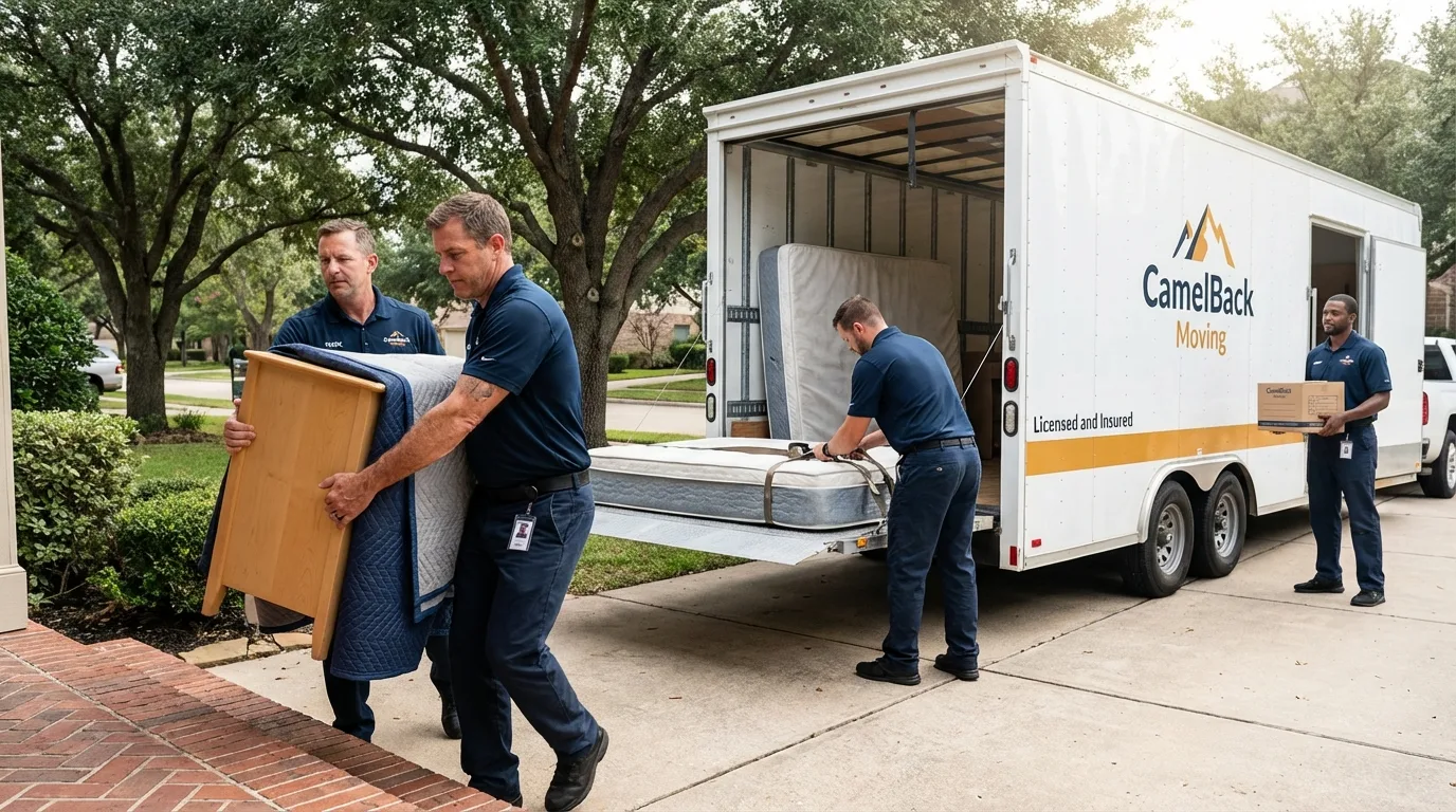 Crew loading residential truck for cross-state move from Browning, MT
