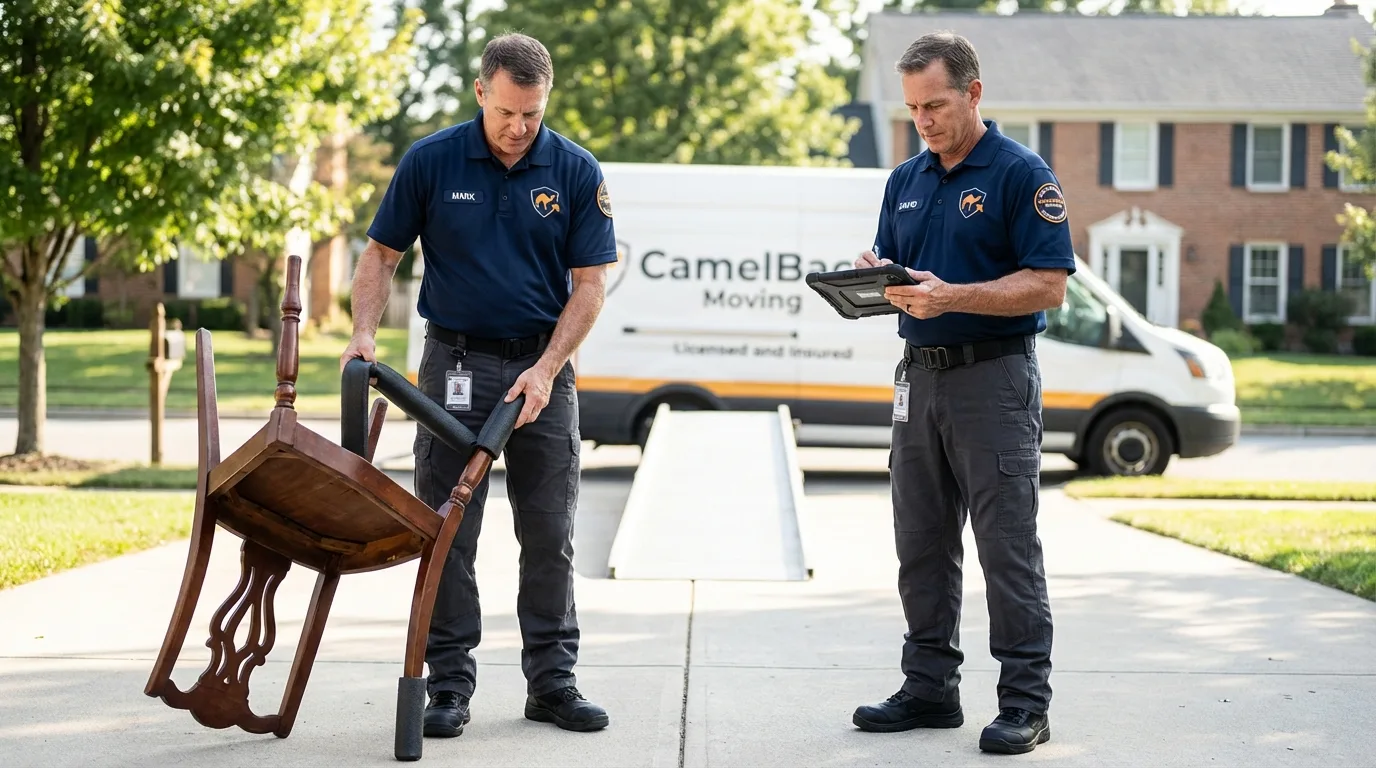 Movers inspecting furniture for damage prevention before loading in Browning, MT